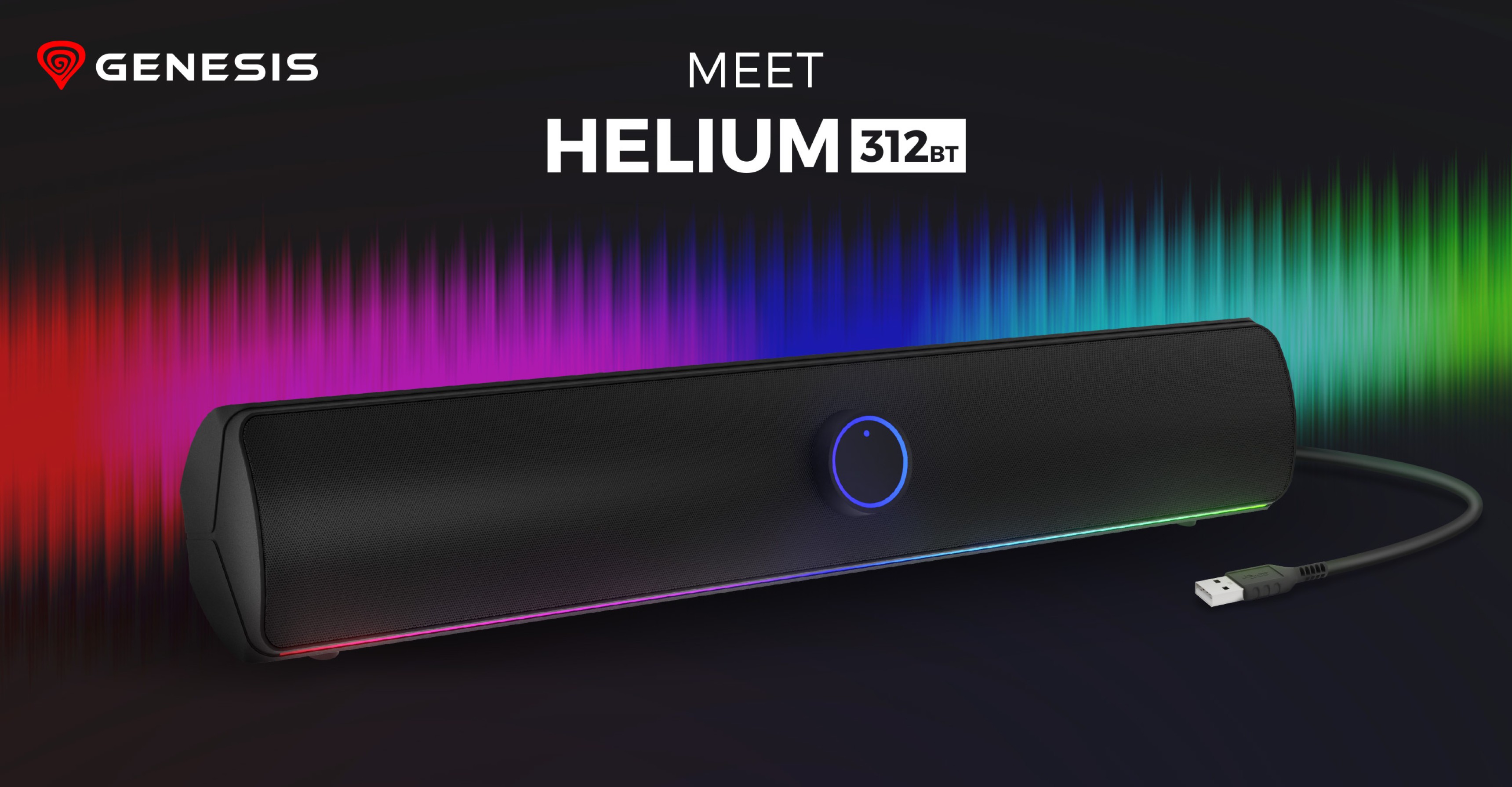 Ηχομπάρα Bluetooth με κομψό μαύρο σχεδιασμό με πολύχρωμο φωτισμό LED και κεντρικό κουμπί ελέγχου