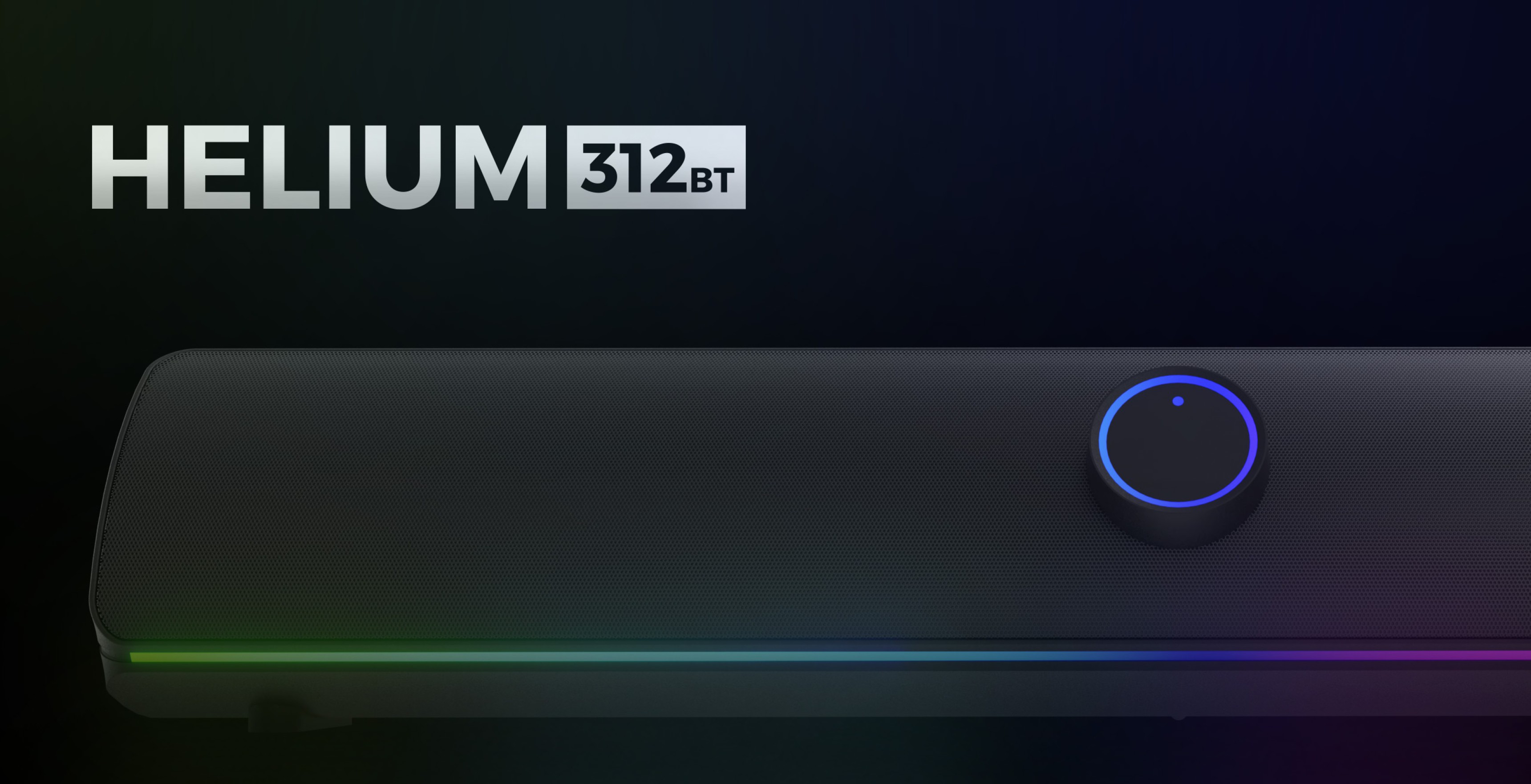 Μαύρη ηχομπάρα Bluetooth με κομψή σχεδίαση, με κεντρικό κουμπί ελέγχου και διακριτικό φωτισμό LED