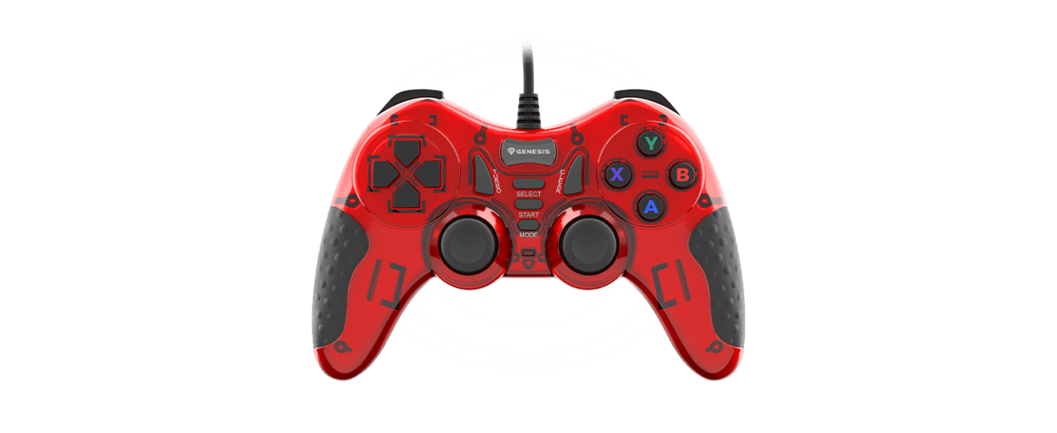 Ενσύρματο gamepad Genesis Mangan 200 για PC σε κόκκινο χρώμα, με δύο αναλογικούς μοχλούς και διάφορα κουμπιά ελέγχου